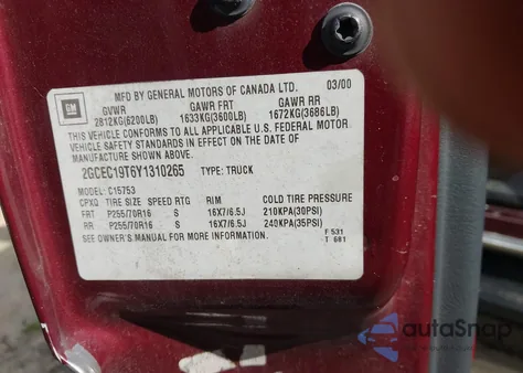 2000 Chevrolet Silverado 1500 Ls from USA, damaged, VIN 2GCEC19T6Y1310265